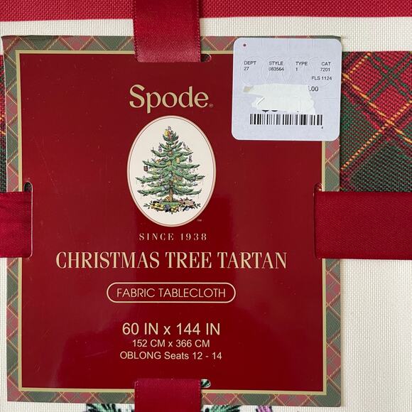 Spode Christmas Tree Tartan Holiday Tablecloth 60x144 Oblong Seats 12-14 New - Picture 16 of 16